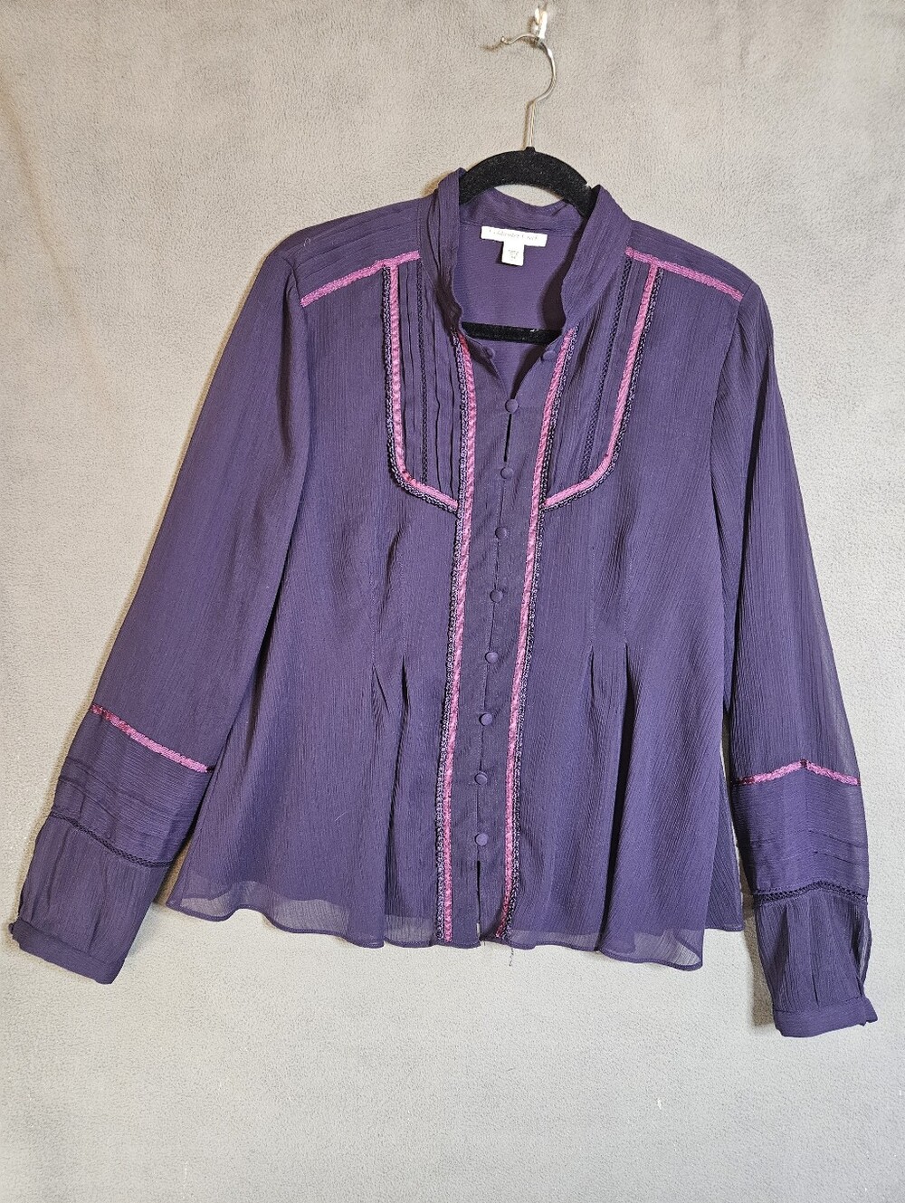 Coldwater Creek Chiffon Boho Romantic Blouse Victorian Purple Peasant Medium